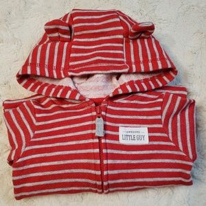 CARTER'S HOODED JUMPSUIT BABY BOY RED GREY STRIPES